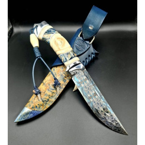 БІЛА АКУЛА авторський ніж ручної роботи, сталь - мозаїчний дамаск, 58-59 HRC, замовити купити в Україні. Photo 3